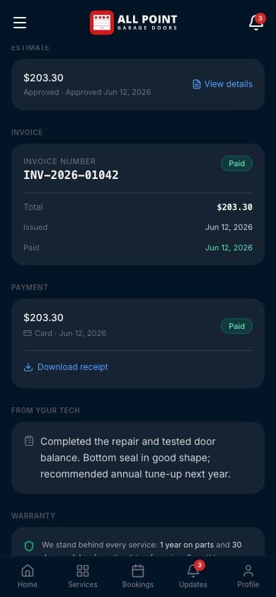 All Point customer app — Pay and done screen