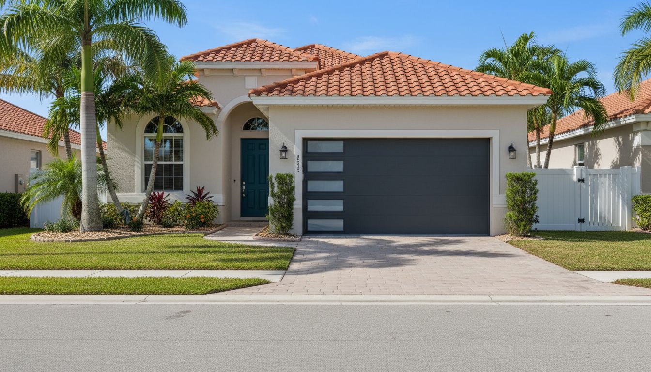 Professional technician installing a new garage door on a South Florida home