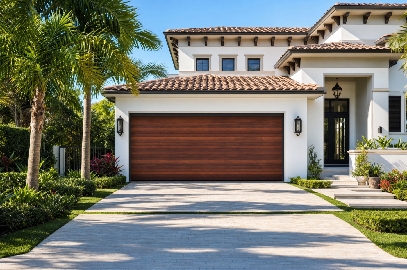 Custom Wood garage door style on a South Florida home